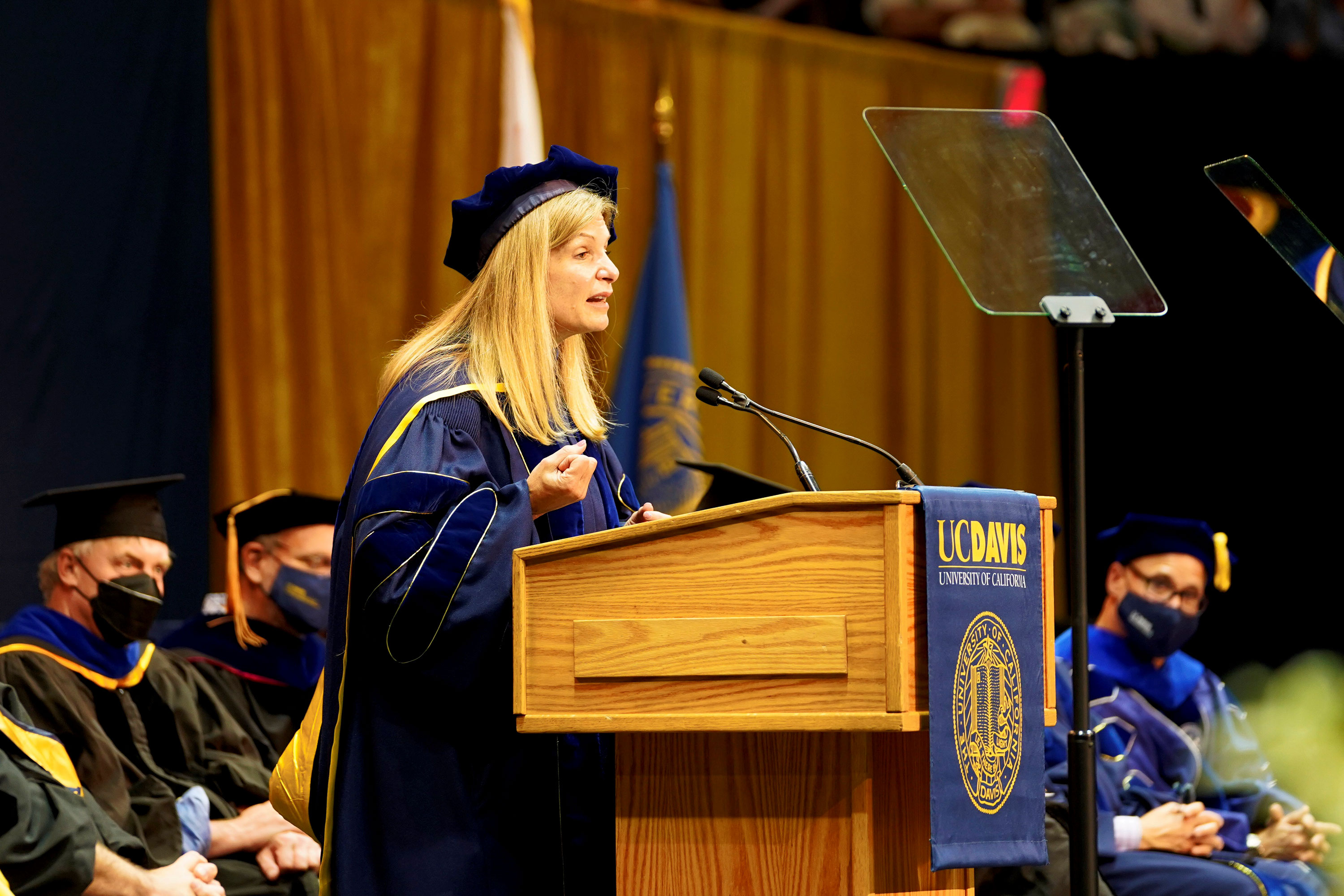 Laura Lindenfeld Delivers the an address at the 2022 UC Davis Graduate Studies Commencement 
