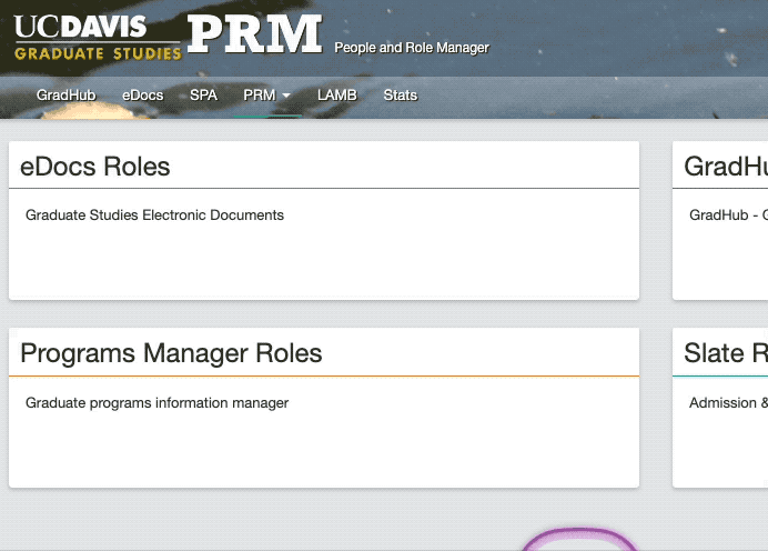 A GIF showing the location of the "Graduate Program Roles" section in PRM