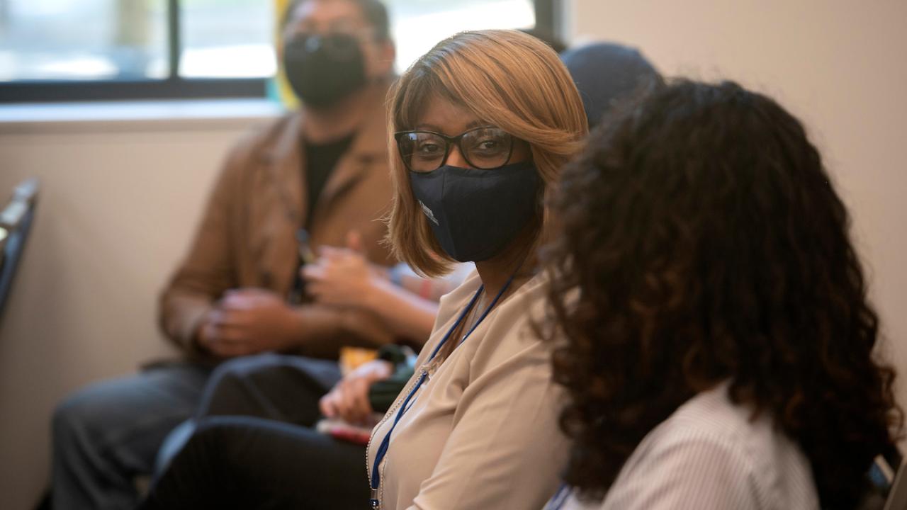 A student at Envision wearing a mask. 