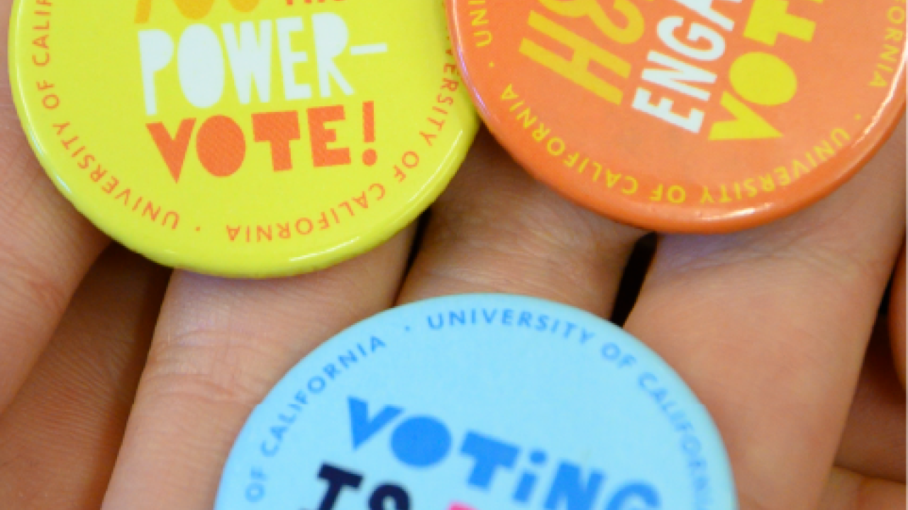 A picture of voting buttons for UC Davis students.