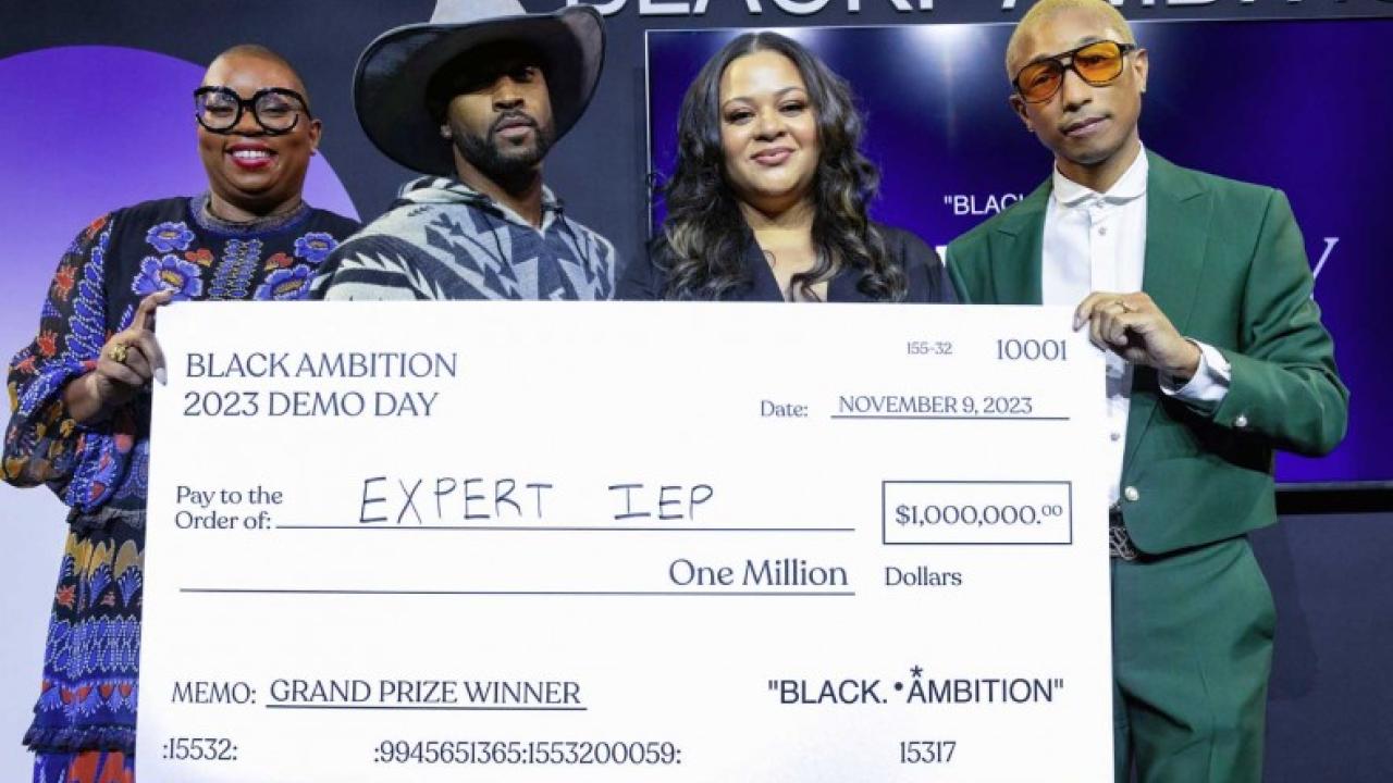 Black Ambition CEO Felecia Hatcher, Leonard Creer, Antoinette Banks and Pharrell Williams at Black Ambition Demo Day.