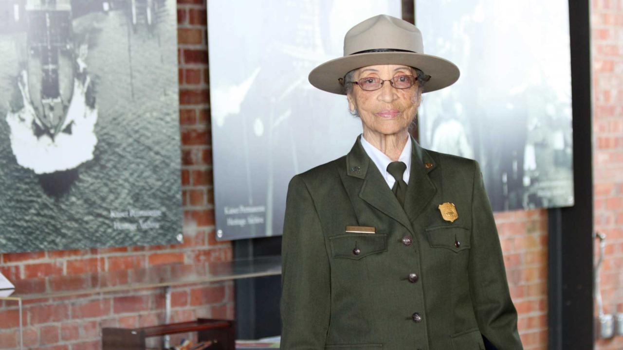 Betty Reid Soskin brought the stories of racial discrimination and segregation into the interpretation at the Rosie the Riveter WWII Home Front, a National Historical Park site that commemorates the work of women who took up industrial labor for the war production effort. (Luther Bailey/National Park Service)