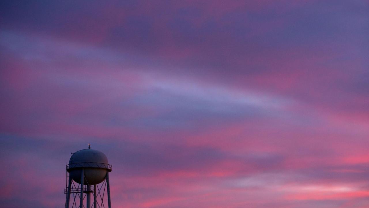 UC Davis water tower at sunset.