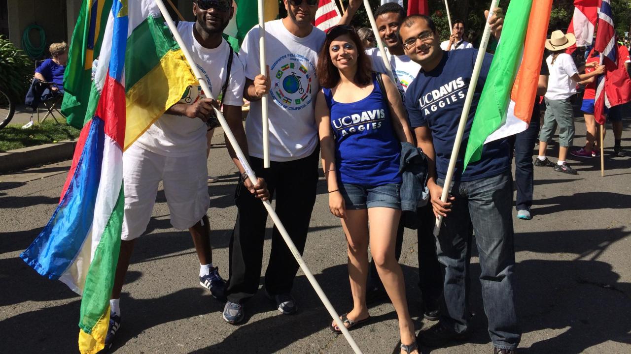 international students with flags