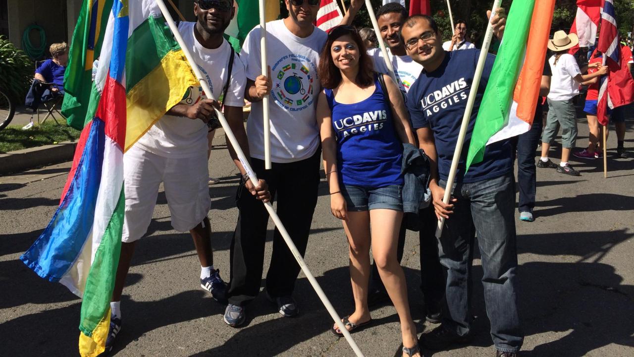 international students with flags 