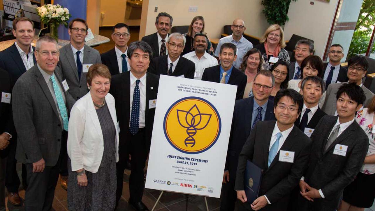 The full delegation from Kirin, Osaka University and UC Davis attended the formal signing event on Friday, June 21. David Slipher/UC Davis