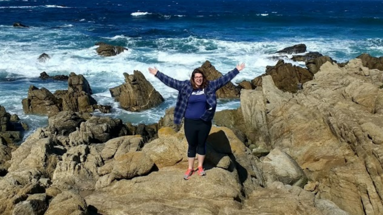 UC Davis neuroscience graduate student Stela Petkova on a rocky coastline