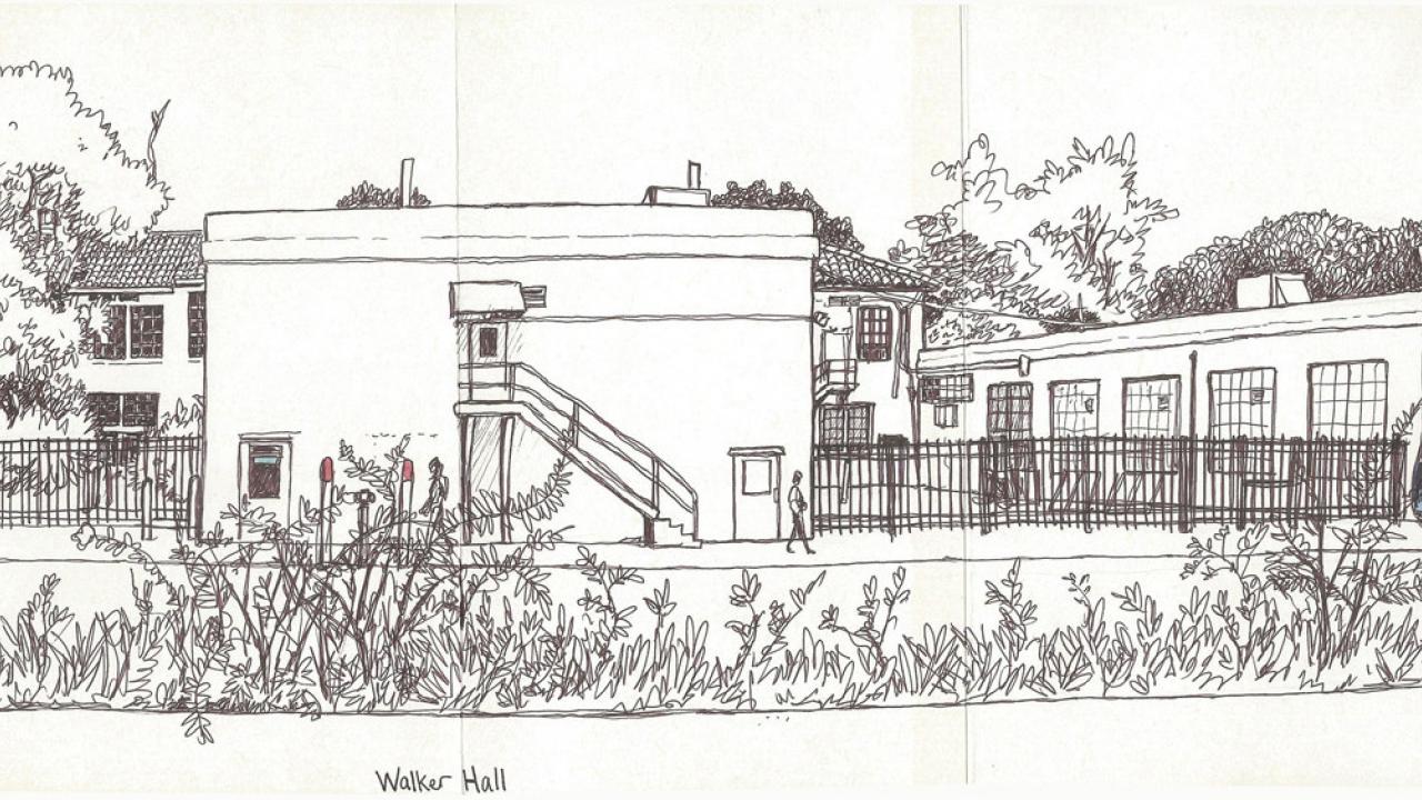 Pete Scully - Panoramic Sketch of Walker Hall