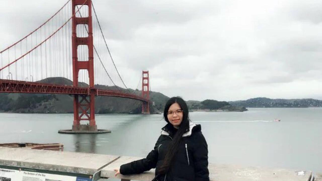 Youyou in front of the Golden Gate Bridge