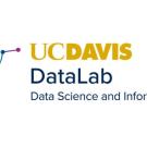 Logo of UC Davis DataLab featuring stylized molecular and data icons above the text "datalab data science and informatics" in blue and green colors. 
