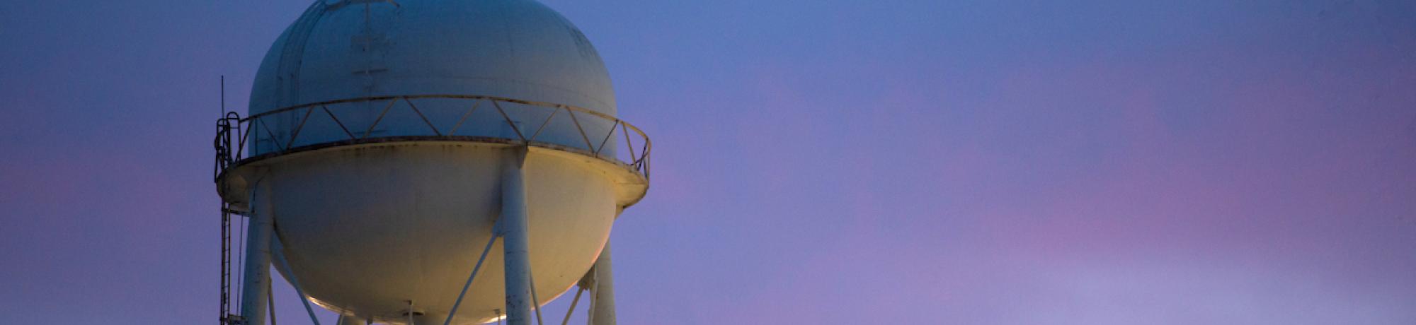 UC Davis water tower at sunset